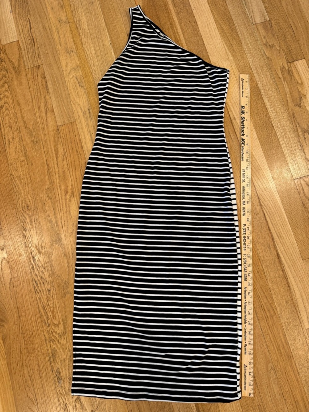 One-Shoulder Black and White Striped Women's Dress